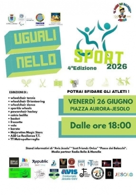26 GIUGNO 2026 "UGUALI NELLO SPORT" - IL PAESE DEI  BALOCCHI JESOLO