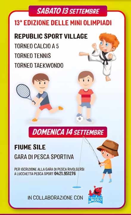 SABATO 13 e DOMENICA 14 SETTEMBRE 2025 13^EDIZIONE DELLE MINI OLIMPIADI - IL PAESE DEI  BALOCCHI JESOLO