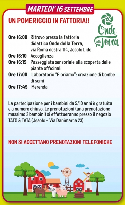 MARTEDI' 16 SETTEMBRE 2025 UN POMERIGGIO IN FATTORIA - IL PAESE DEI  BALOCCHI JESOLO