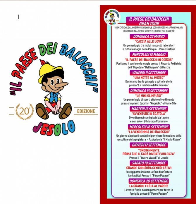 2026 - STA PER INIZIARE IL GRAN TOUR - IL PAESE DEI BALOCCHI JESOLO